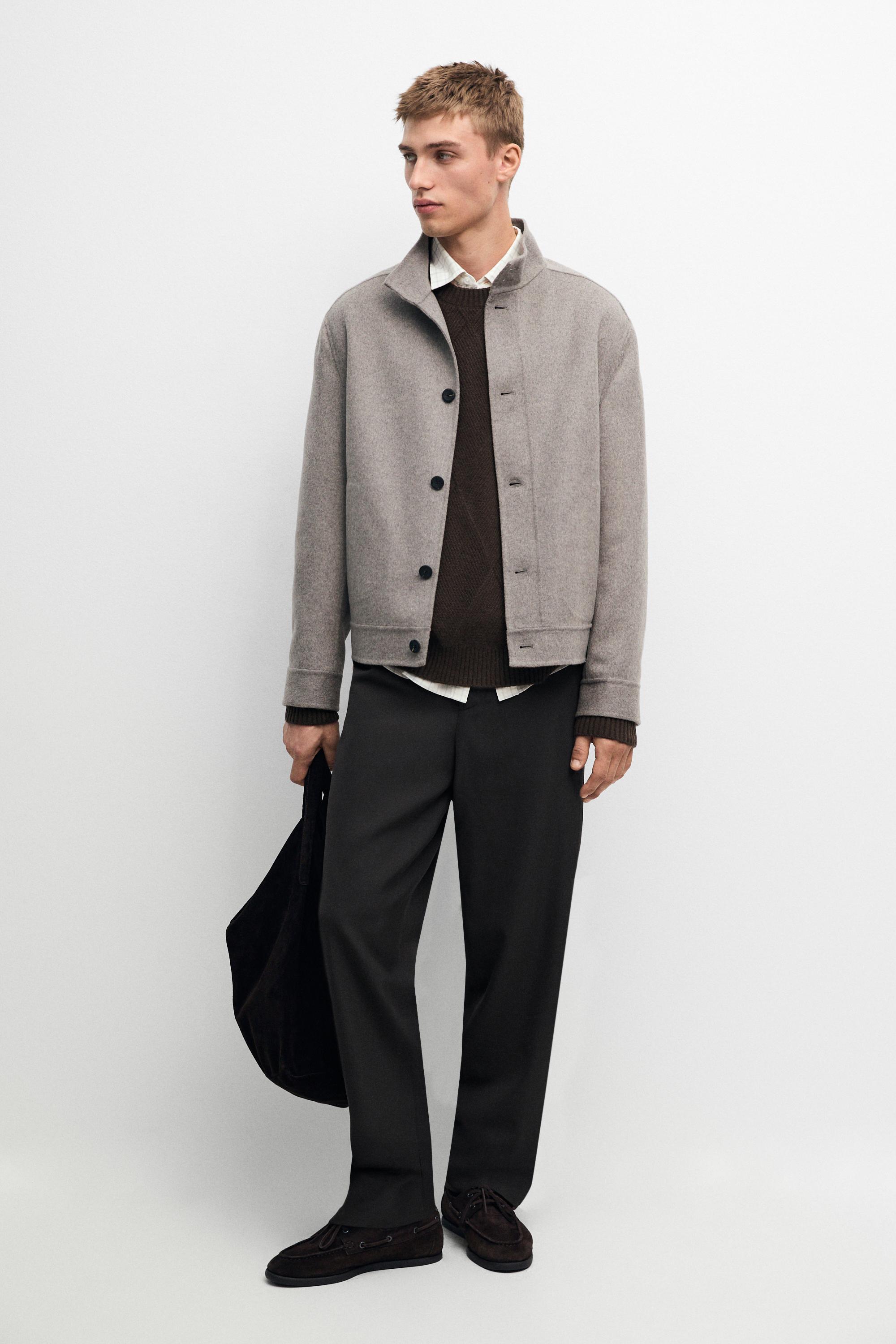 Blouson col montant en tissu double mélange de laine
